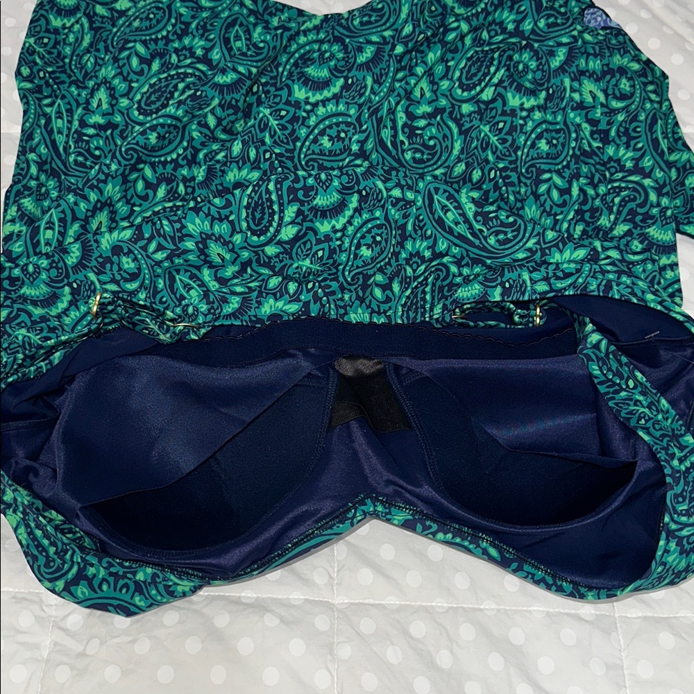Lands End SlenderSuit Wrap Swim Dress Swimsuit blue green paisley 24W nwt - Picture 6 of 9